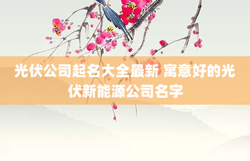 光伏公司起名大全最新 寓意好的光伏新能源公司名字