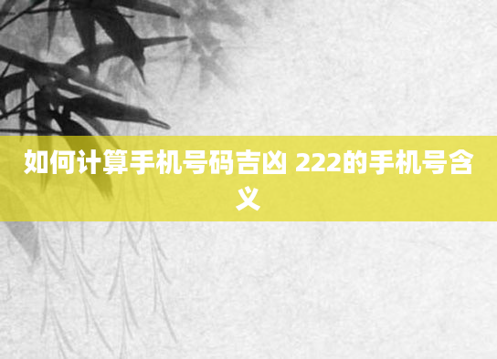 如何计算手机号码吉凶 222的手机号含义