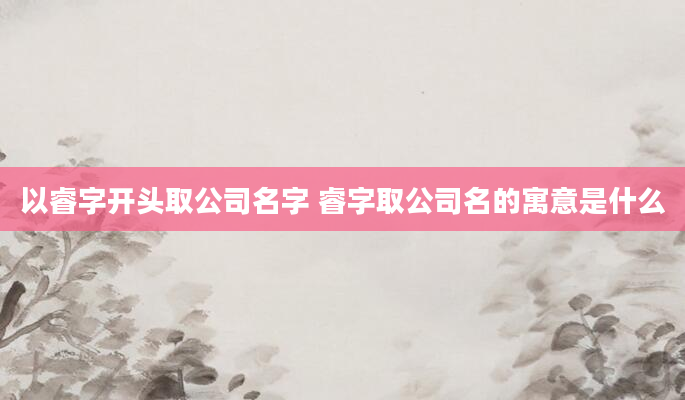 以睿字开头取公司名字 睿字取公司名的寓意是什么