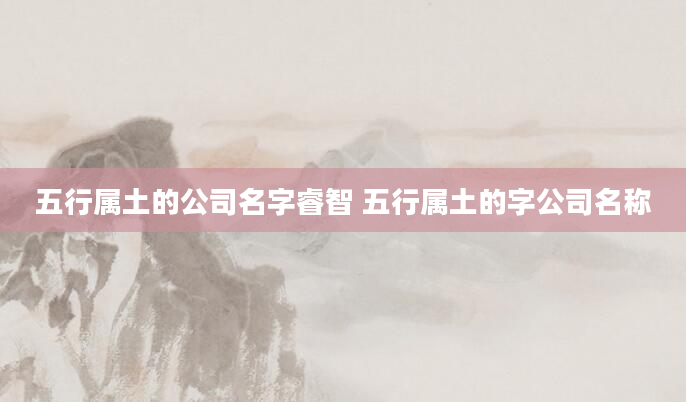 五行属土的公司名字睿智 五行属土的字公司名称