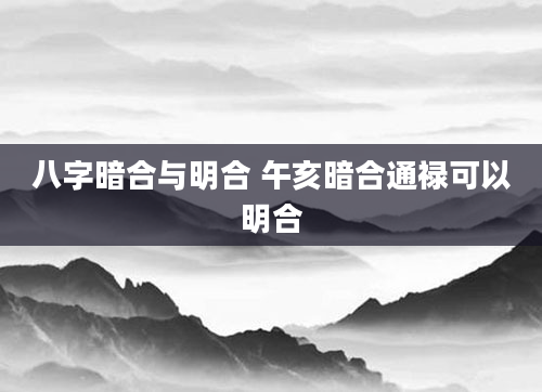八字暗合与明合 午亥暗合通禄可以明合