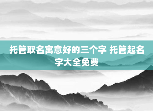 托管取名寓意好的三个字 托管起名字大全免费
