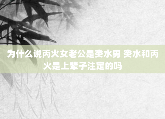 为什么说丙火女老公是癸水男 癸水和丙火是上辈子注定的吗