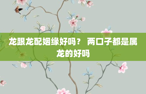 龙跟龙配姻缘好吗？ 两口子都是属龙的好吗