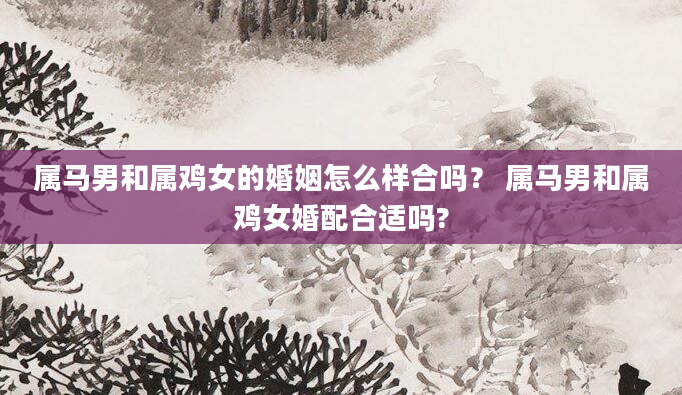 属马男和属鸡女的婚姻怎么样合吗？ 属马男和属鸡女婚配合适吗?