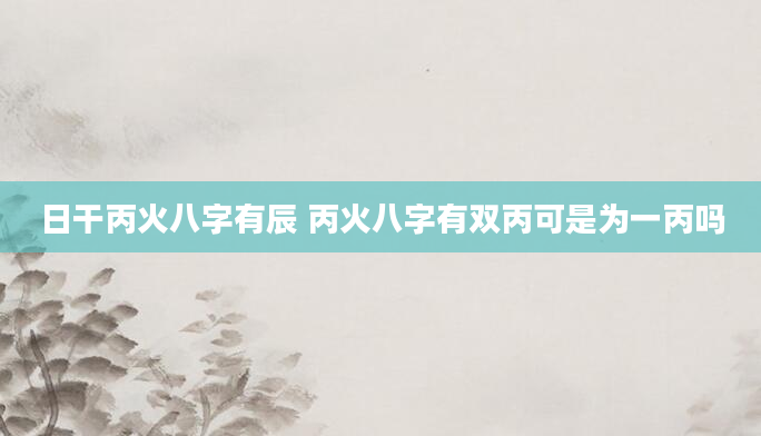 日干丙火八字有辰 丙火八字有双丙可是为一丙吗