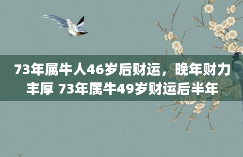 73年属牛人46岁后财运，晚年财力丰厚 73年属牛49岁财运后半年