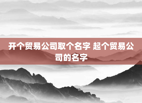 开个贸易公司取个名字 起个贸易公司的名字