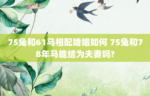 75兔和61马相配婚姻如何 75兔和78年马能结为夫妻吗?