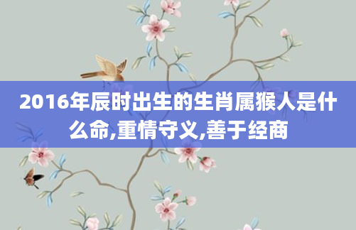 2016年辰时出生的生肖属猴人是什么命,重情守义,善于经商
