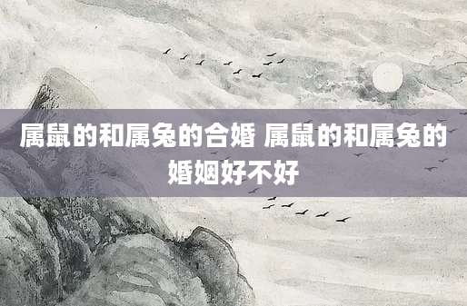属鼠的和属兔的合婚 属鼠的和属兔的婚姻好不好