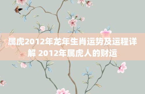 属虎2012年龙年生肖运势及运程详解 2012年属虎人的财运