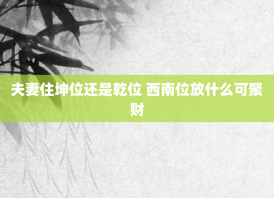夫妻住坤位还是乾位 西南位放什么可聚财