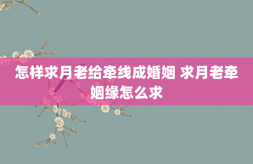 怎样求月老给牵线成婚姻 求月老牵姻缘怎么求