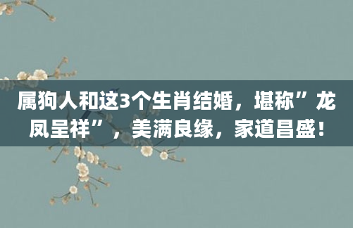 属狗人和这3个生肖结婚，堪称”龙凤呈祥”，美满良缘，家道昌盛！