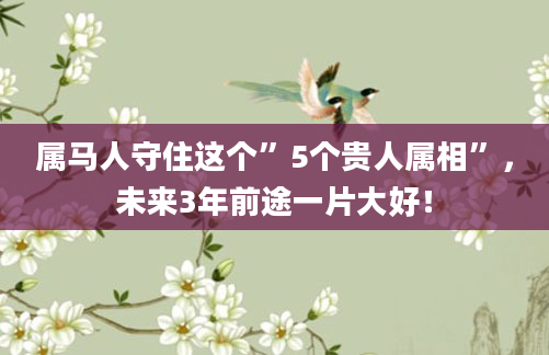 属马人守住这个”5个贵人属相”，未来3年前途一片大好！