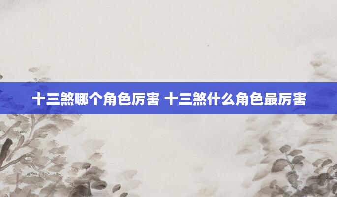 十三煞哪个角色厉害 十三煞什么角色最厉害