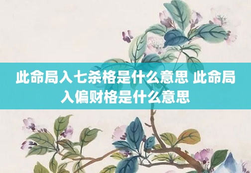 此命局入七杀格是什么意思 此命局入偏财格是什么意思