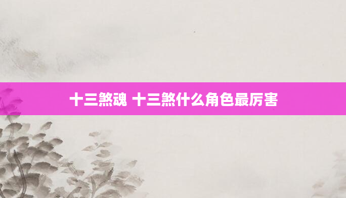 十三煞魂 十三煞什么角色最厉害