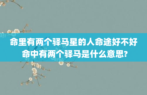 命里有两个驿马星的人命途好不好 命中有两个驿马是什么意思?