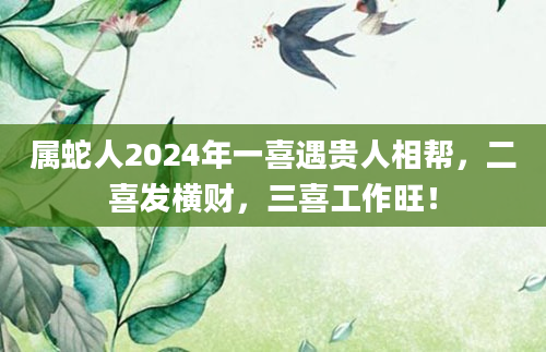 属蛇人2024年一喜遇贵人相帮，二喜发横财，三喜工作旺！