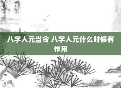 八字人元当令 八字人元什么时候有作用