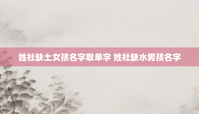姓杜缺土女孩名字取单字 姓杜缺水男孩名字
