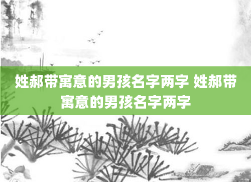 姓郝带寓意的男孩名字两字 姓郝带寓意的男孩名字两字