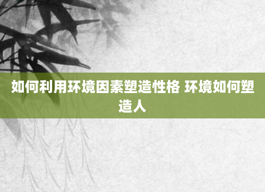 如何利用环境因素塑造性格 环境如何塑造人