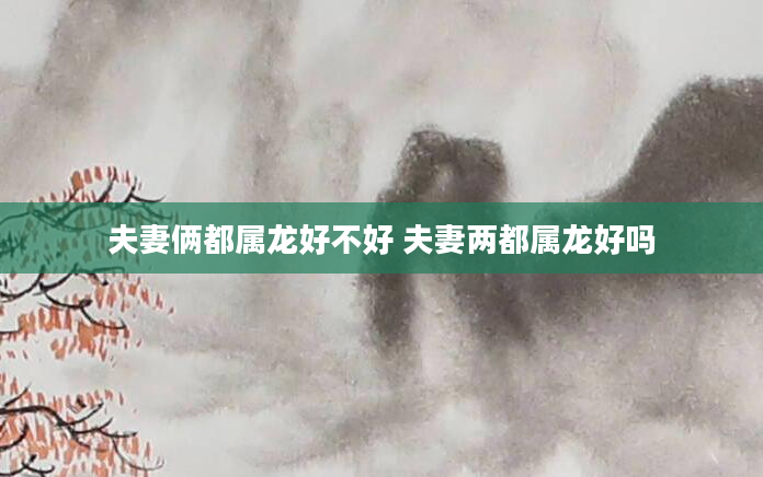 夫妻俩都属龙好不好 夫妻两都属龙好吗