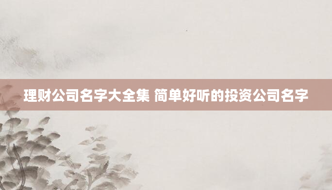 理财公司名字大全集 简单好听的投资公司名字