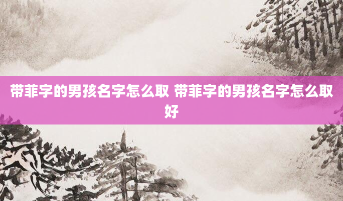 带菲字的男孩名字怎么取 带菲字的男孩名字怎么取好