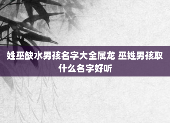 姓巫缺水男孩名字大全属龙 巫姓男孩取什么名字好听
