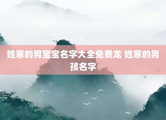 姓寒的男宝宝名字大全免费龙 姓寒的男孩名字