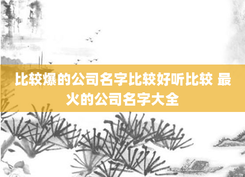 比较爆的公司名字比较好听比较 最火的公司名字大全