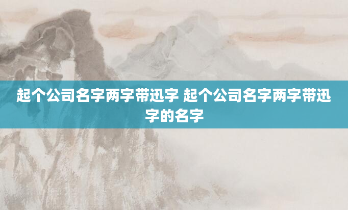起个公司名字两字带迅字 起个公司名字两字带迅字的名字