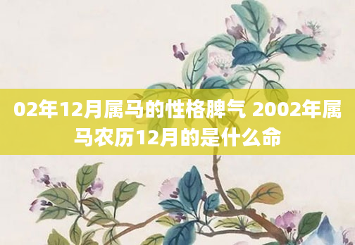 02年12月属马的性格脾气 2002年属马农历12月的是什么命