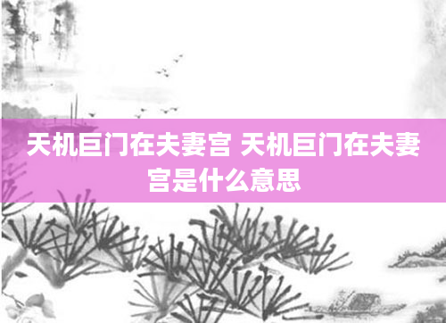 天机巨门在夫妻宫 天机巨门在夫妻宫是什么意思