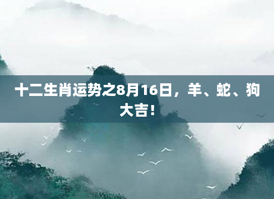 十二生肖运势之8月16日，羊、蛇、狗大吉！