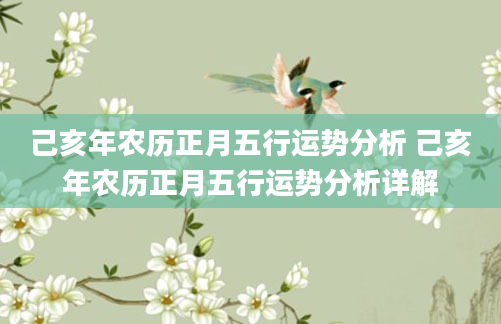 己亥年农历正月五行运势分析 己亥年农历正月五行运势分析详解