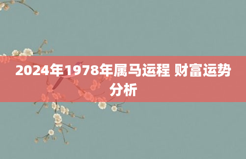 2024年1978年属马运程 财富运势分析