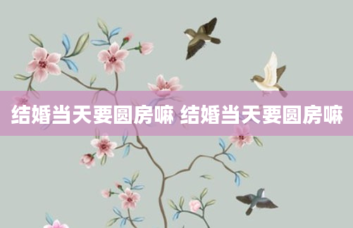 结婚当天要圆房嘛 结婚当天要圆房嘛