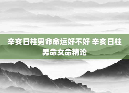 辛亥日柱男命命运好不好 辛亥日柱男命女命精论