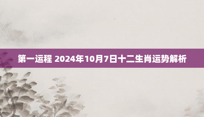 第一运程 2024年10月7日十二生肖运势解析