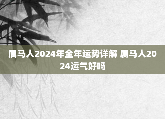 属马人2024年全年运势详解 属马人2024运气好吗