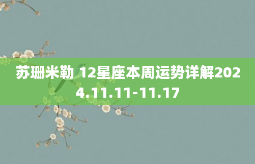 苏珊米勒 12星座本周运势详解2024.11.11-11.17