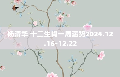 杨清华 十二生肖一周运势2024.12.16-12.22